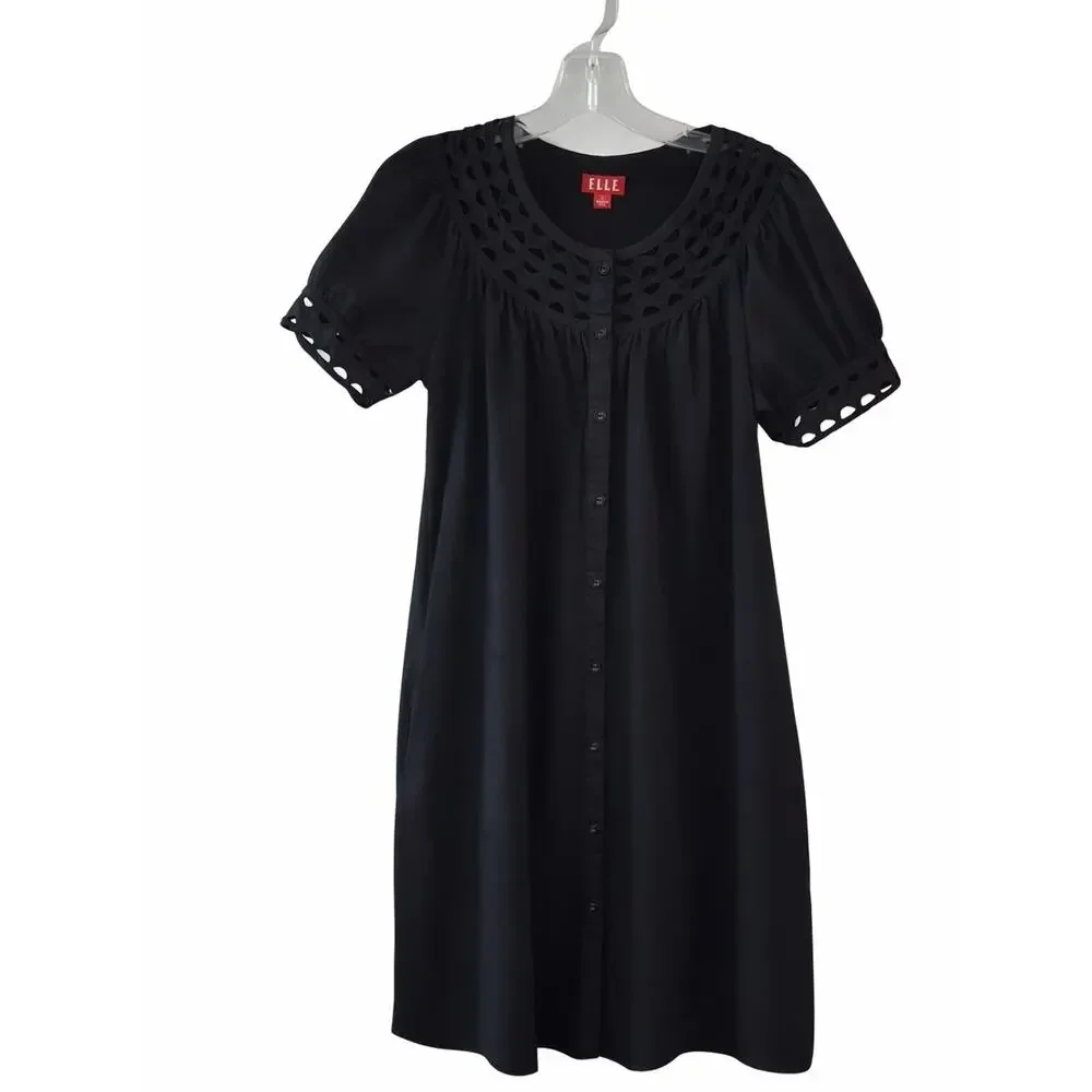 Elle Black Eyelet-Trim Mini Dress - Picture 2 of 5